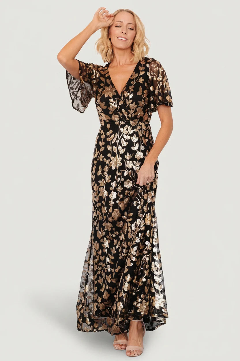 Esme Sequin Dress | Black + Gold