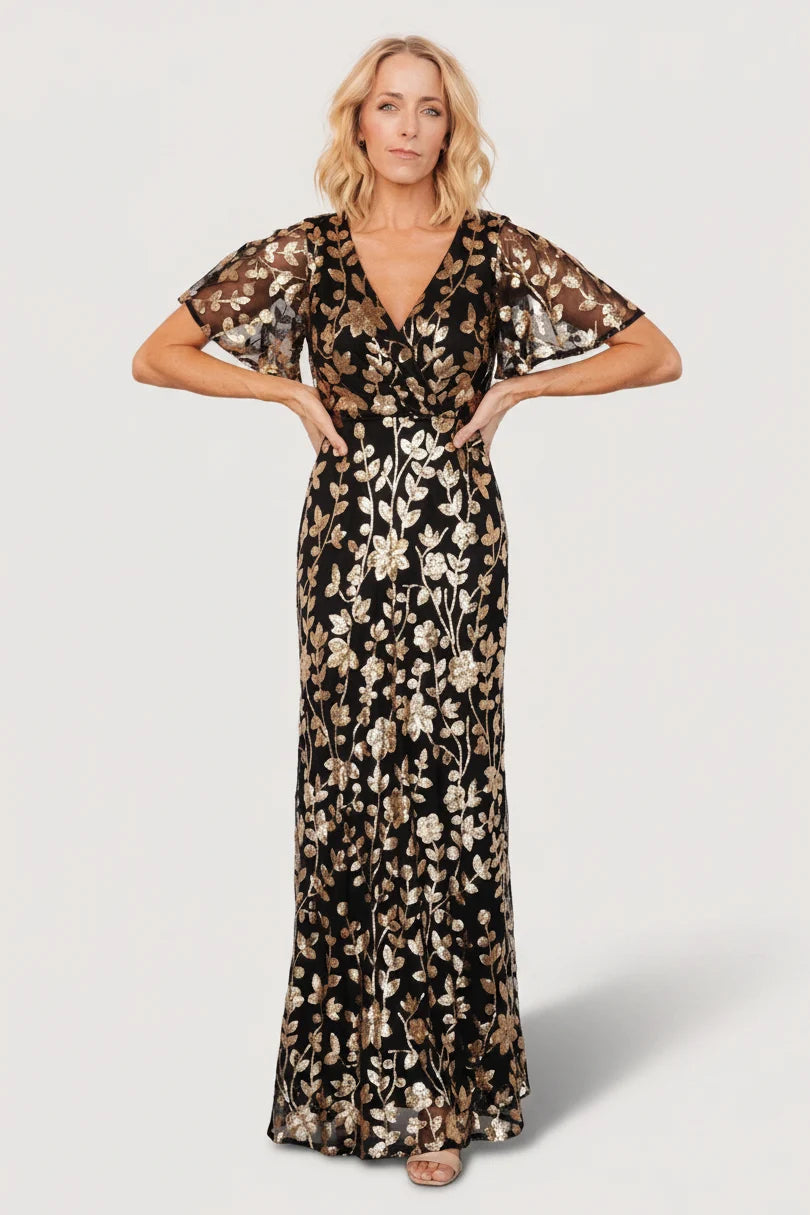 Esme Sequin Dress | Black + Gold