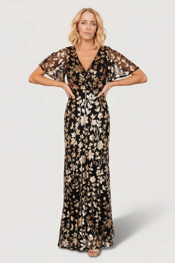 Esme Sequin Dress | Black + Gold