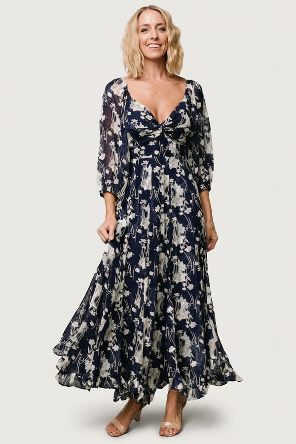 Estefania Maxi Dress | Navy + Off White Floral