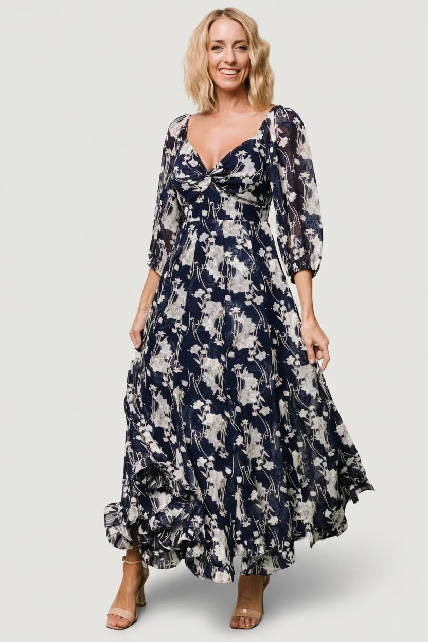 Estefania Maxi Dress | Navy + Off White Floral Main image