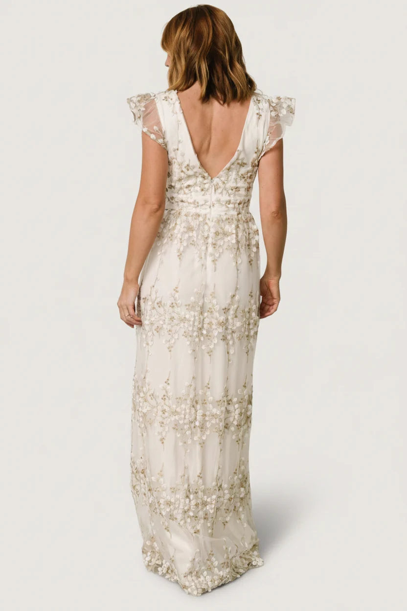 Eva Embroidered Maxi Dress | White + Gold