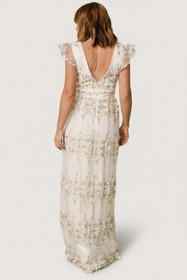 Eva Embroidered Maxi Dress | White + Gold