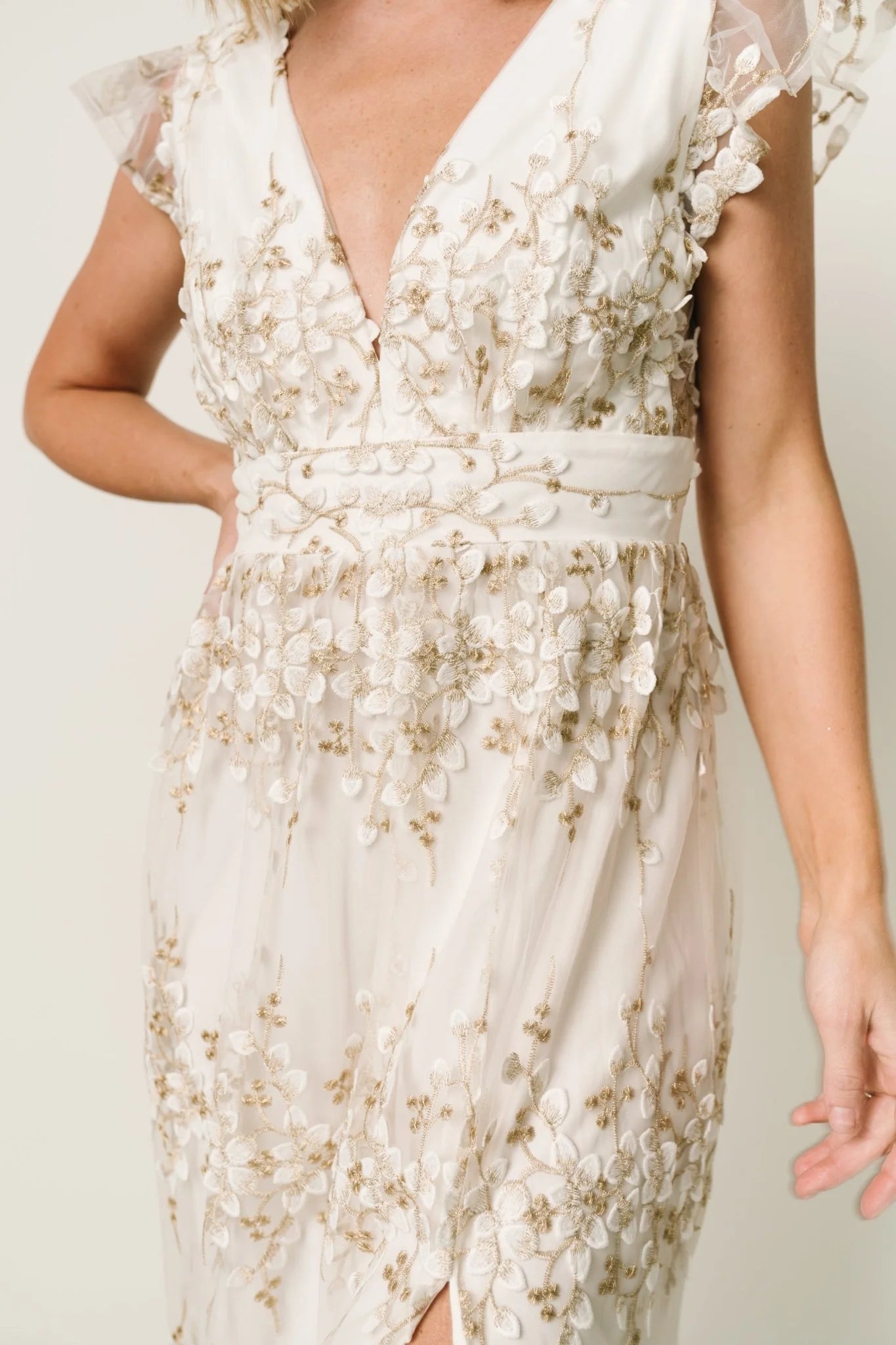 Eva Embroidered Maxi Dress | White + Gold Secondary image