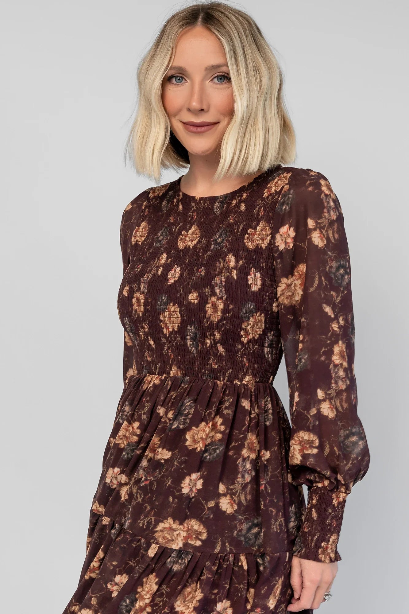 Evelyn Smocked Midi Dress | Dark Clove Floral Secondary image