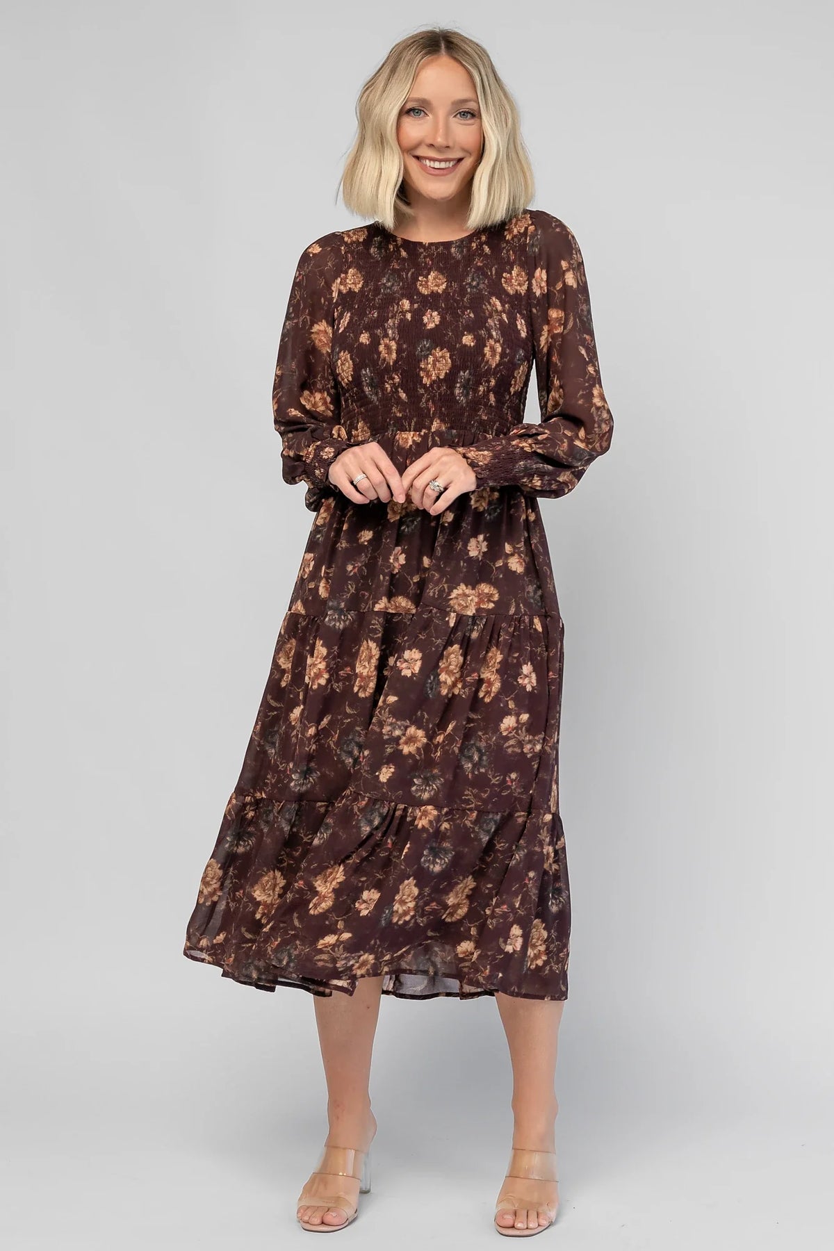 Evelyn Smocked Midi Dress | Dark Clove Floral Main image