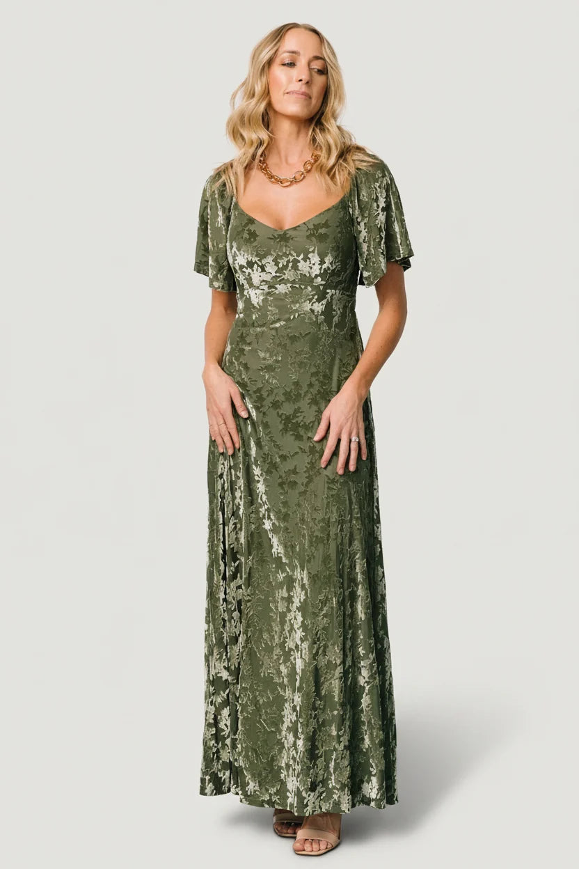Everley Velvet Maxi Dress | Dark Sage