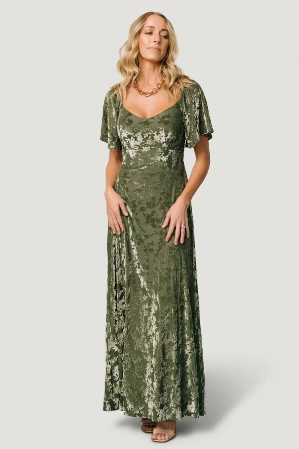 Everley Velvet Maxi Dress | Dark Sage