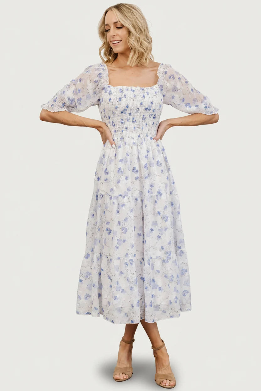 Fabian Jacquard Midi Dress | Blue Floral Main image