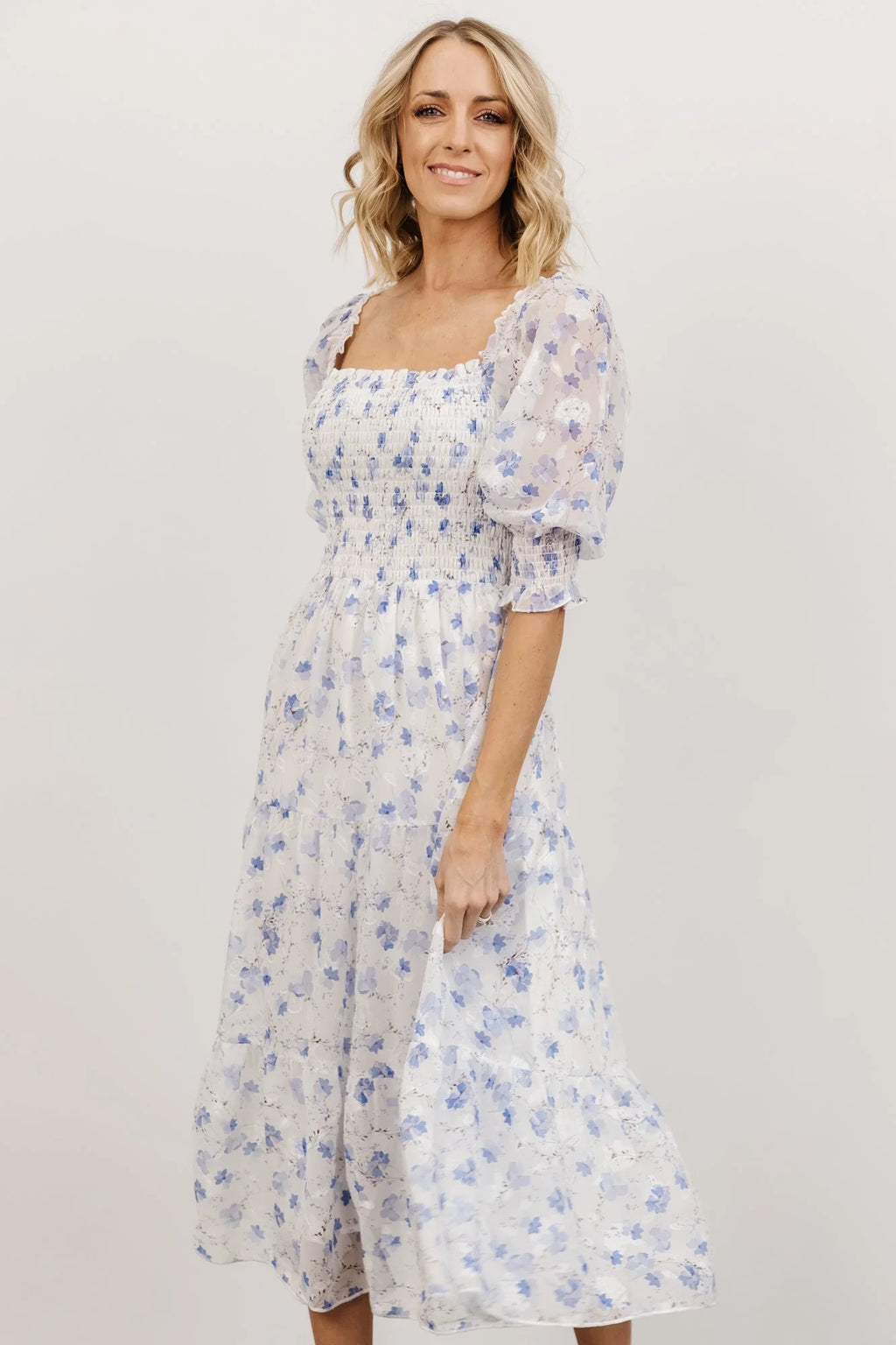 Fabian Jacquard Midi Dress | Blue Floral