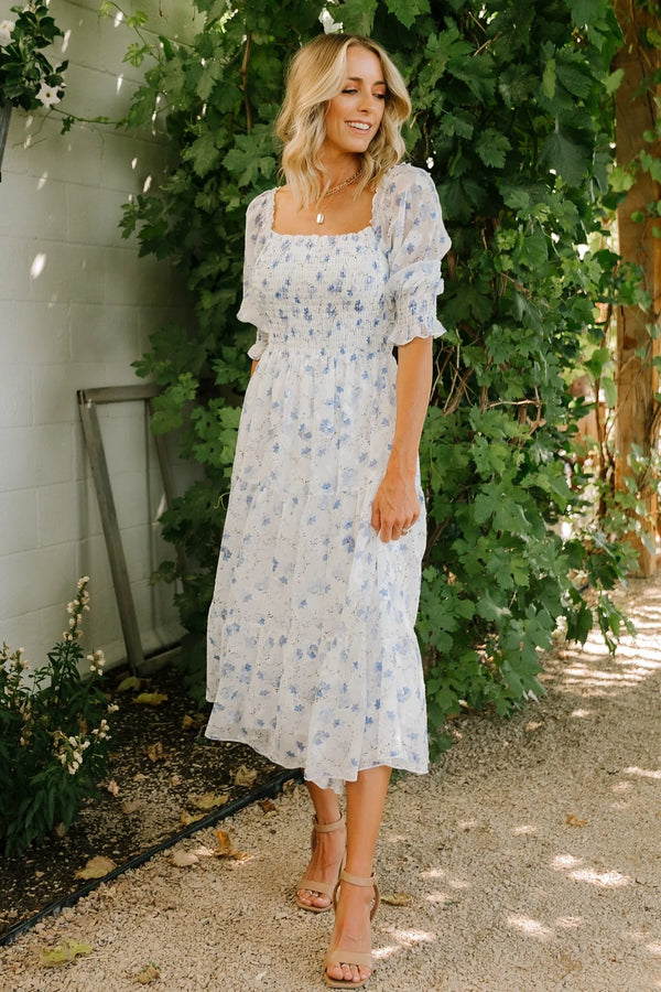 Fabian Jacquard Midi Dress | Blue Floral