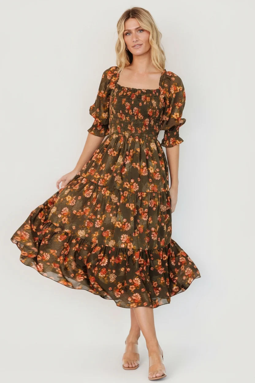 Fabian Jacquard Midi Dress | Olive Floral Main image