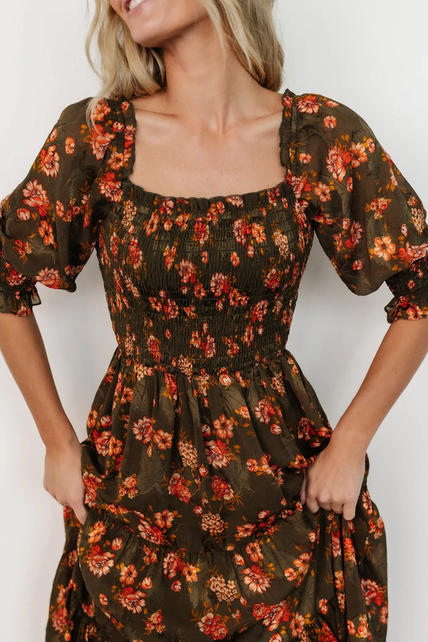 Fabian Jacquard Midi Dress | Olive Floral