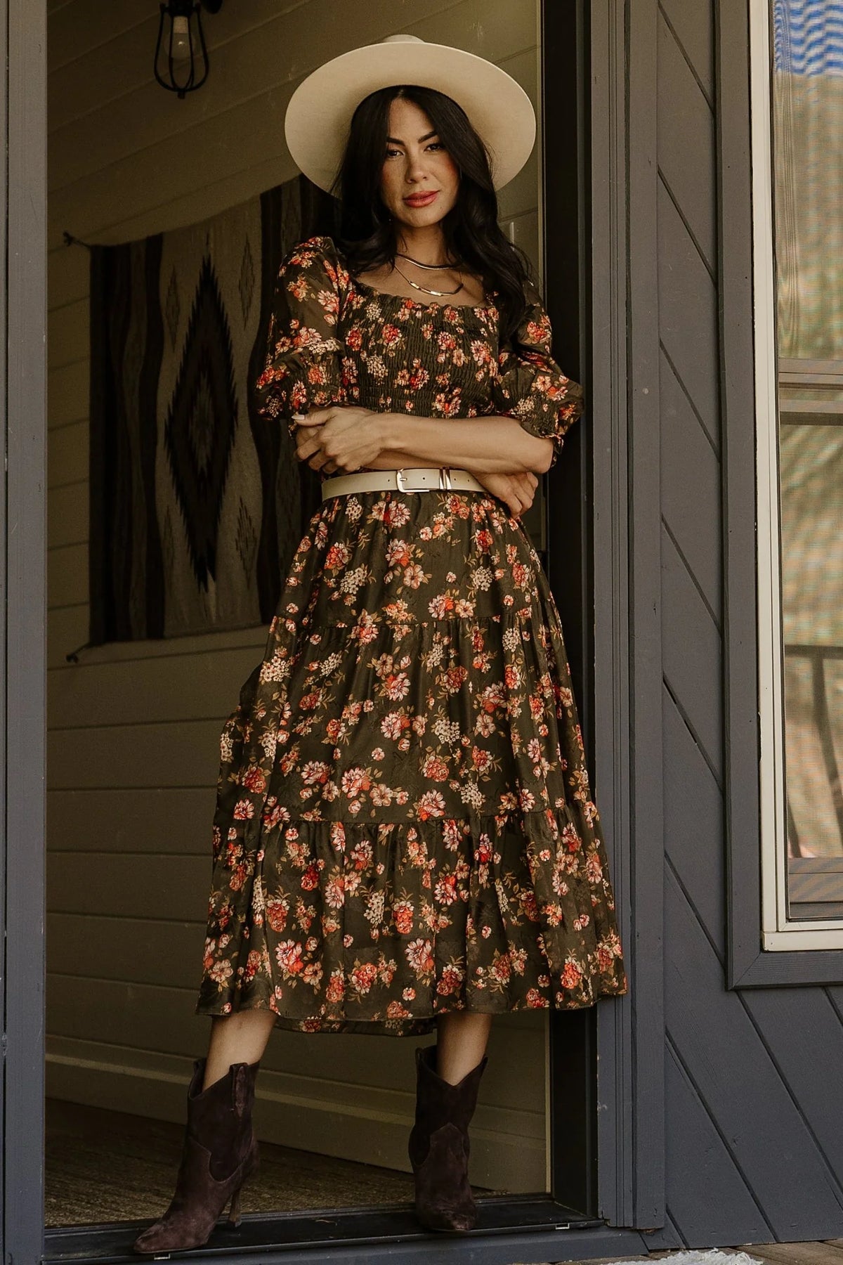 Fabian Jacquard Midi Dress | Olive Floral