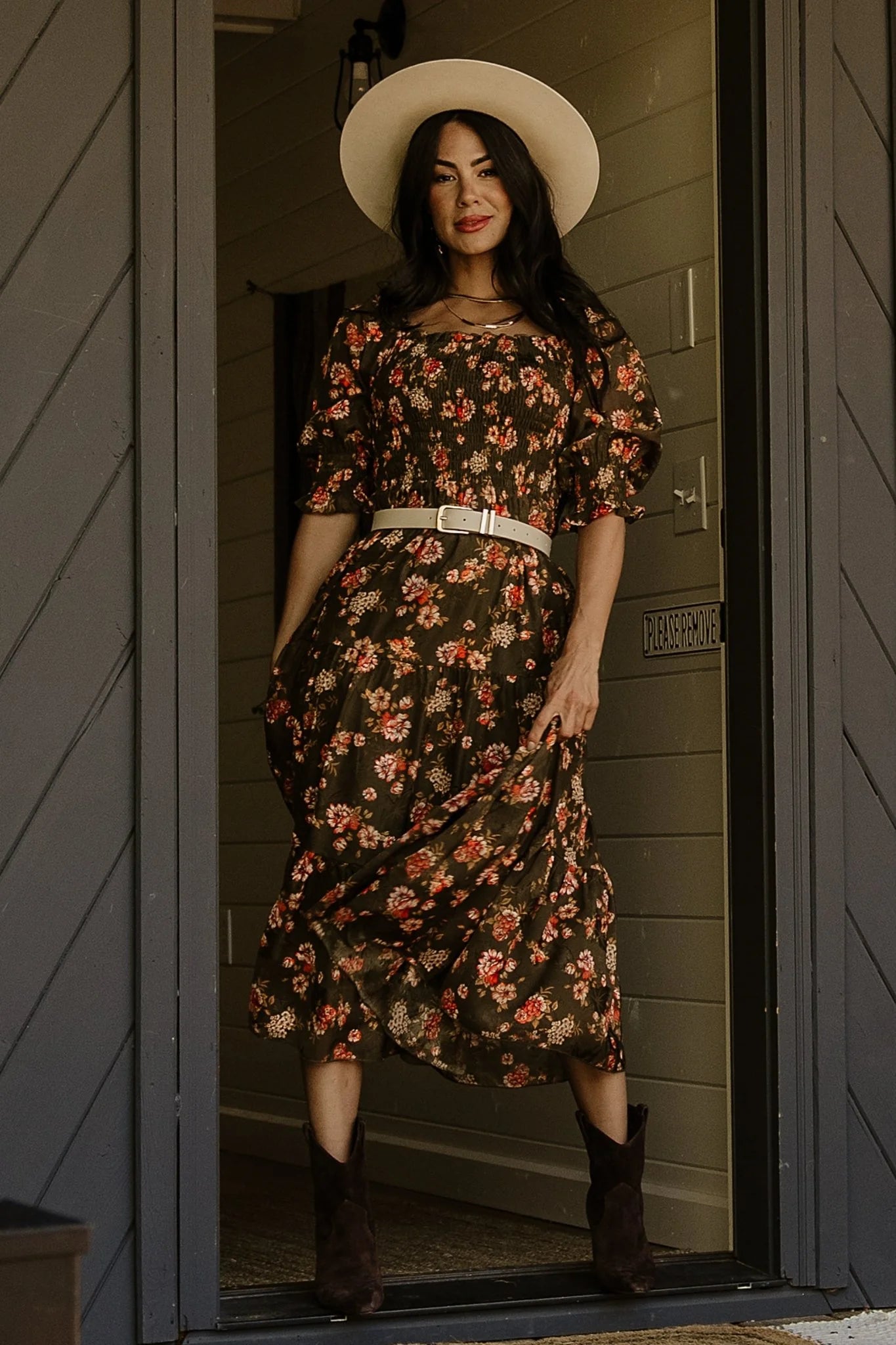 Fabian Jacquard Midi Dress | Olive Floral Secondary image