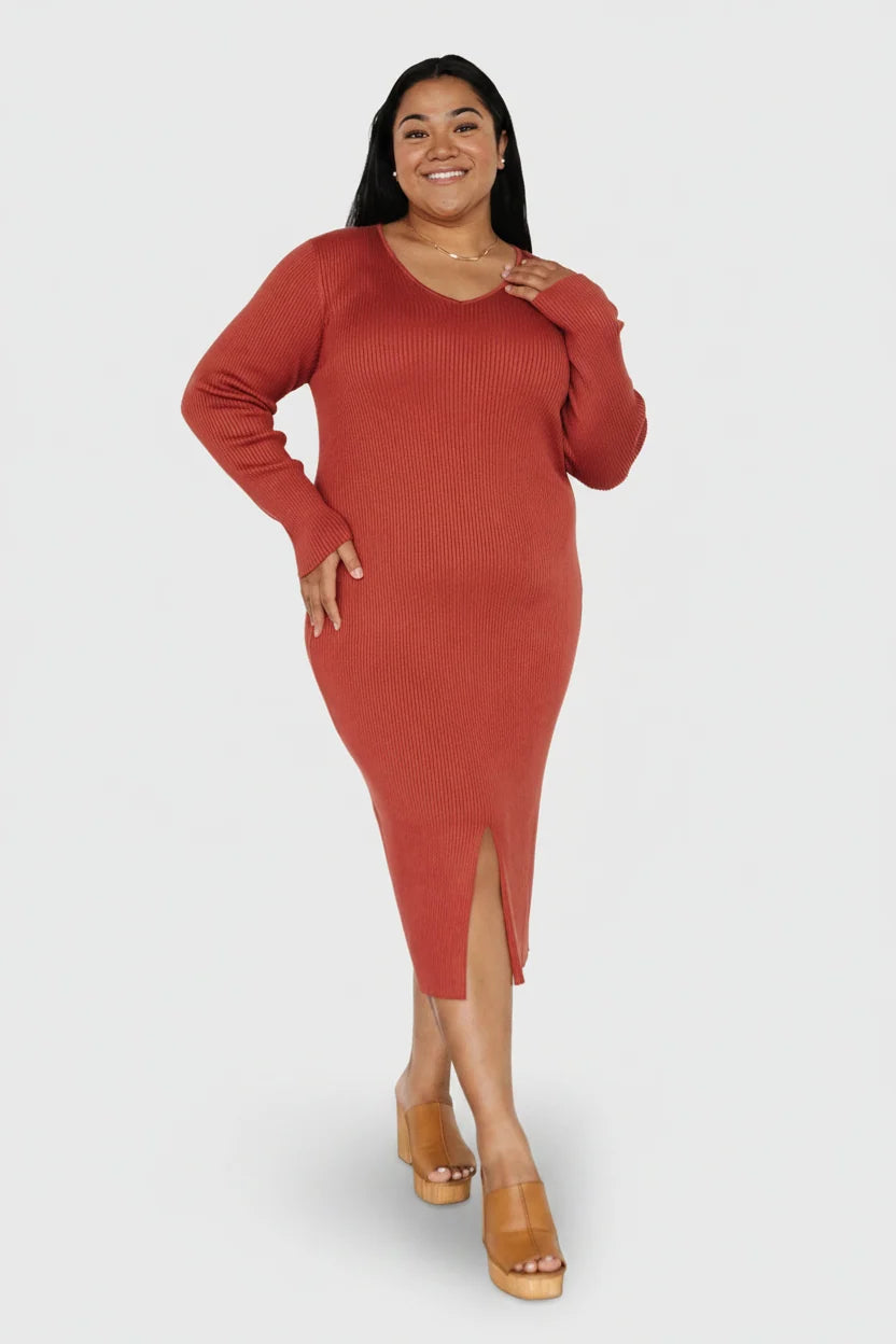 Fairmount Ribbed Midi Dress | Clay
