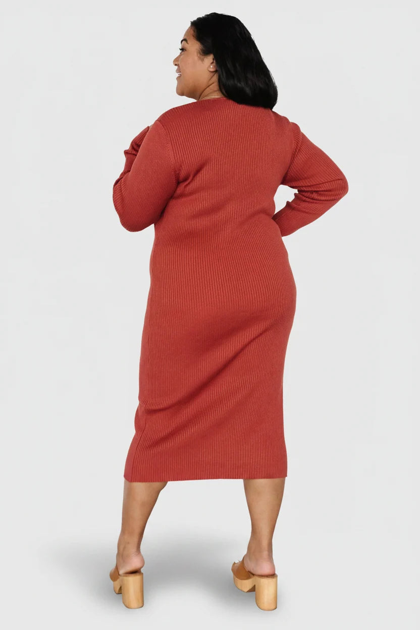 Fairmount Ribbed Midi Dress | Clay