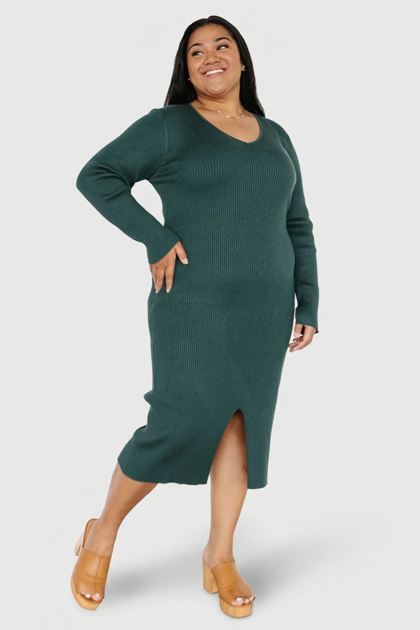 Fairmount Ribbed Midi Dress | Green Secondary image