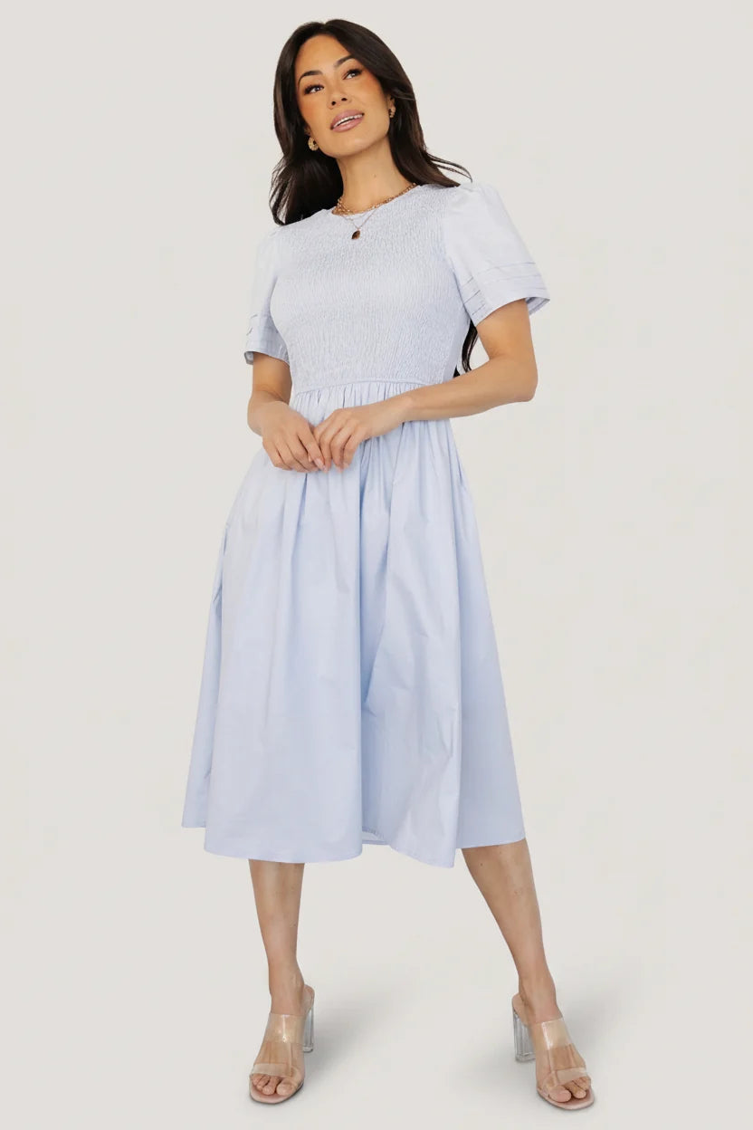Farrah Smocked Midi Dress | Light Blue Main image