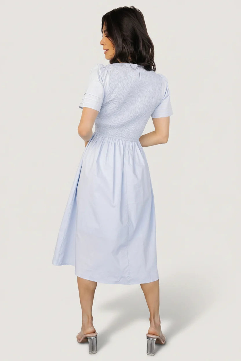 Farrah Smocked Midi Dress | Light Blue