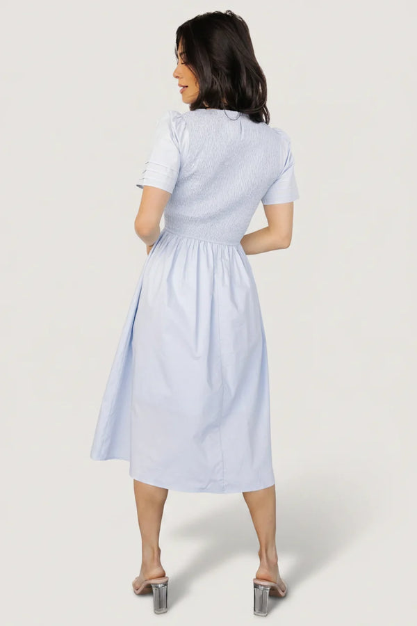 Farrah Smocked Midi Dress | Light Blue