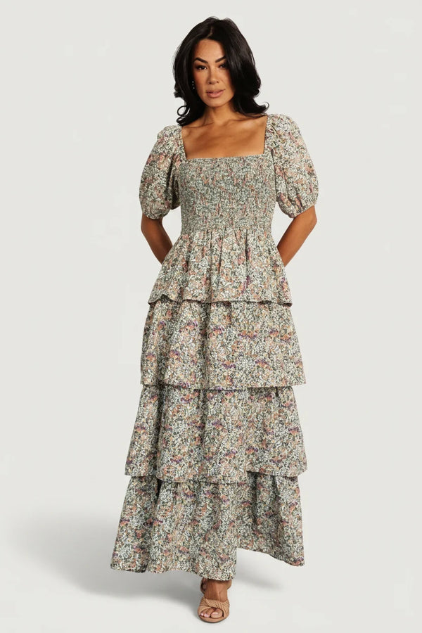 Felicia Tiered Maxi Dress | Green Multi