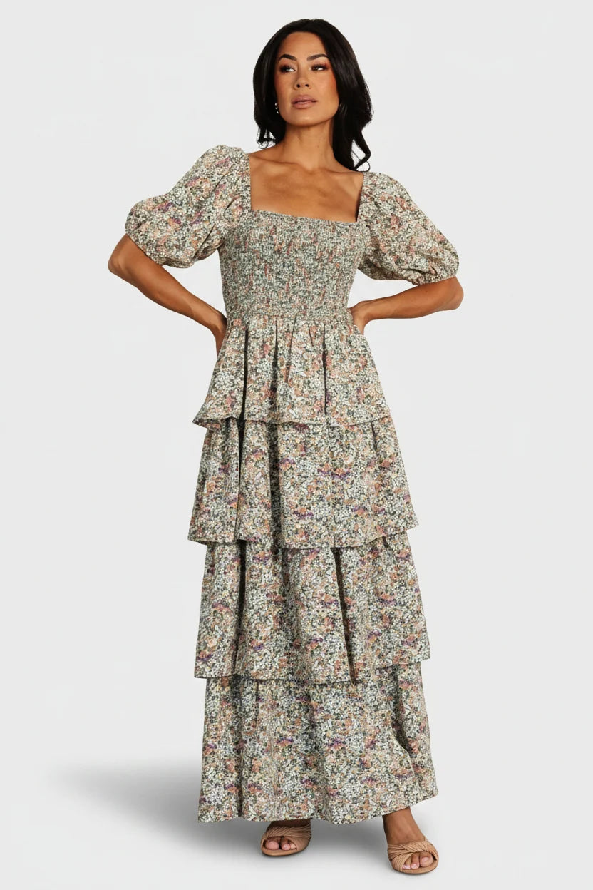 Felicia Tiered Maxi Dress | Green Multi Main image