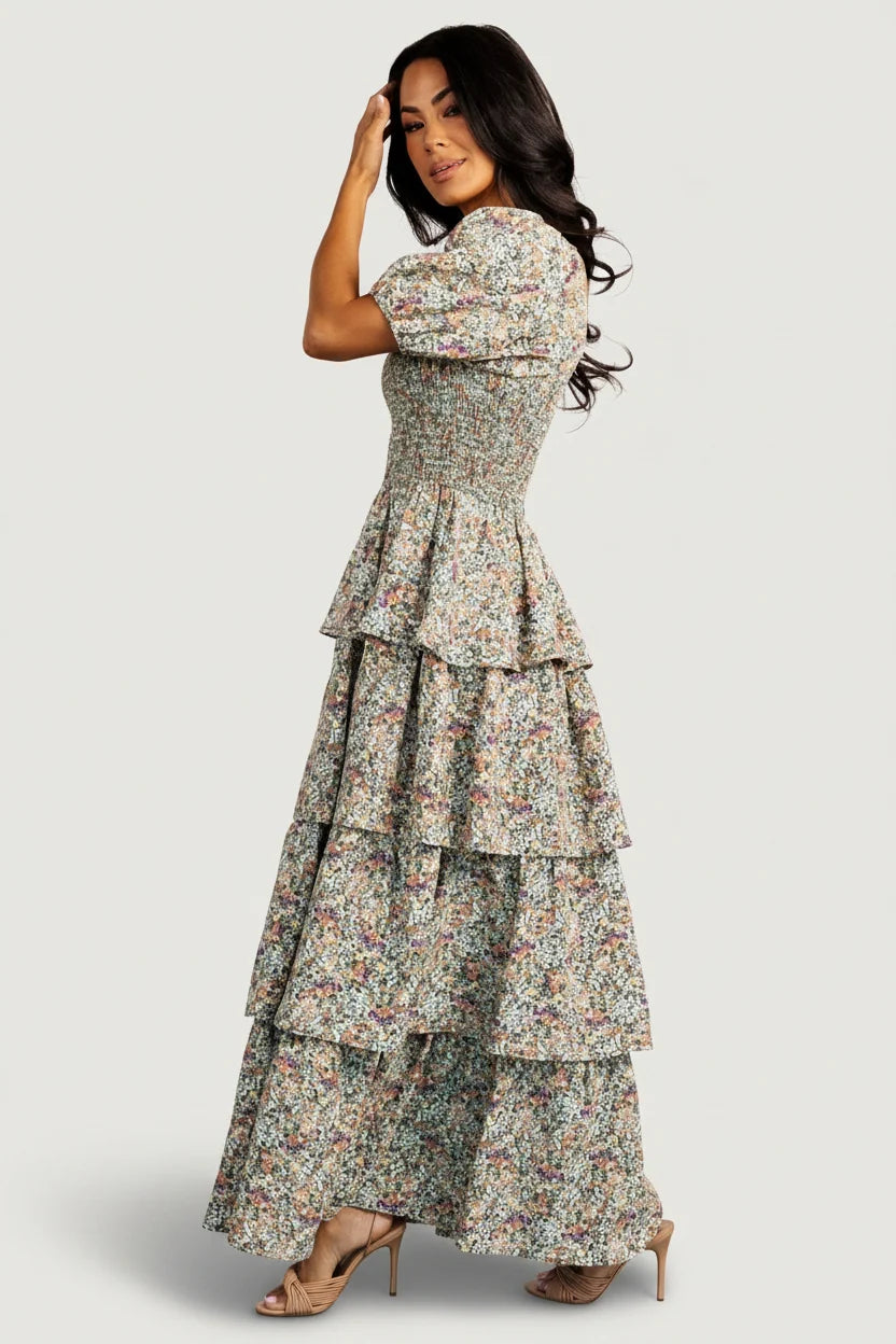 Felicia Tiered Maxi Dress | Green Multi