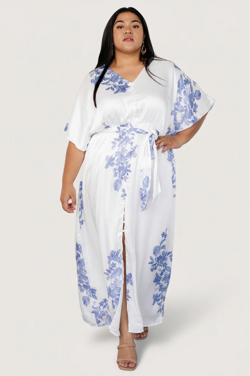 Florina Kimono Maxi Dress | White + Blue