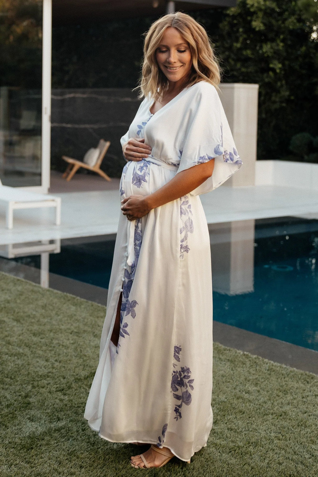 Florina Kimono Maxi Dress | White + Blue