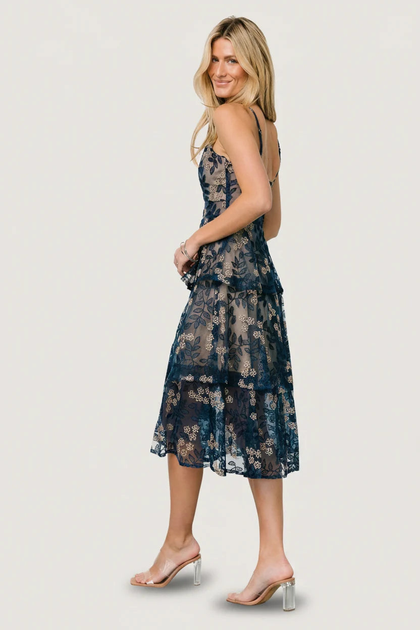 Georgiana Embroidered Midi Dress | Navy