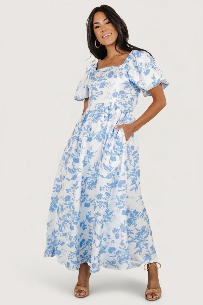 Graceland Maxi Dress | White + Blue Floral Main image