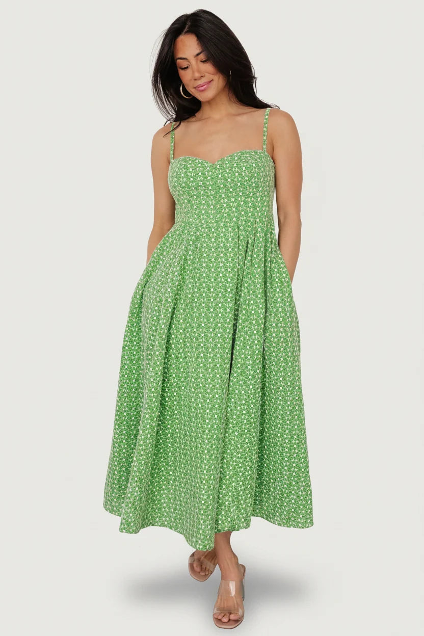 Gracelyn Embroidered Sweetheart Dress | Green Floral Main image