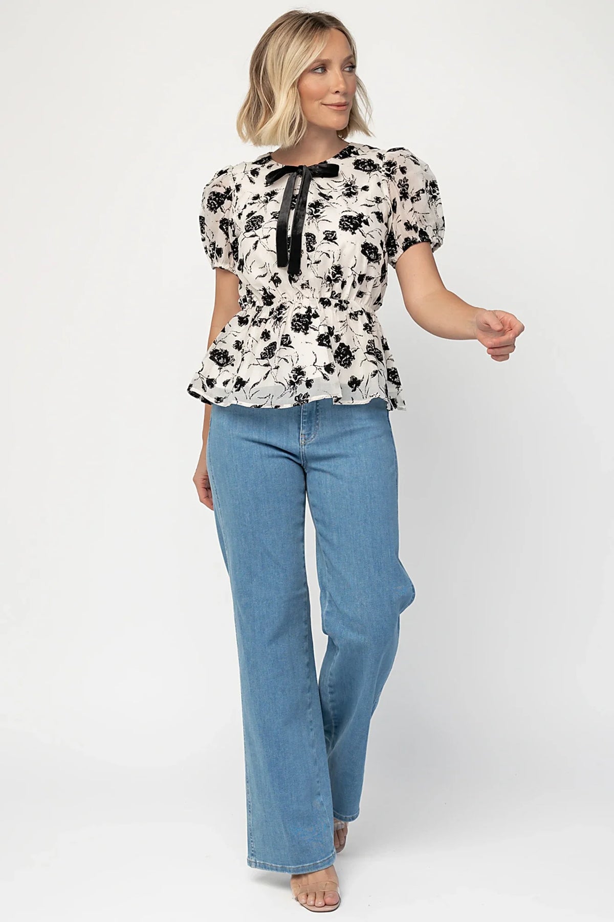 Gwenyth Peplum Blouse | Ivory + Black