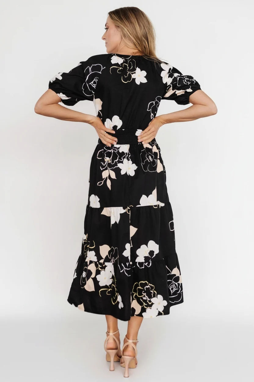 Hacienda Tiered Midi Dress | Black Multi