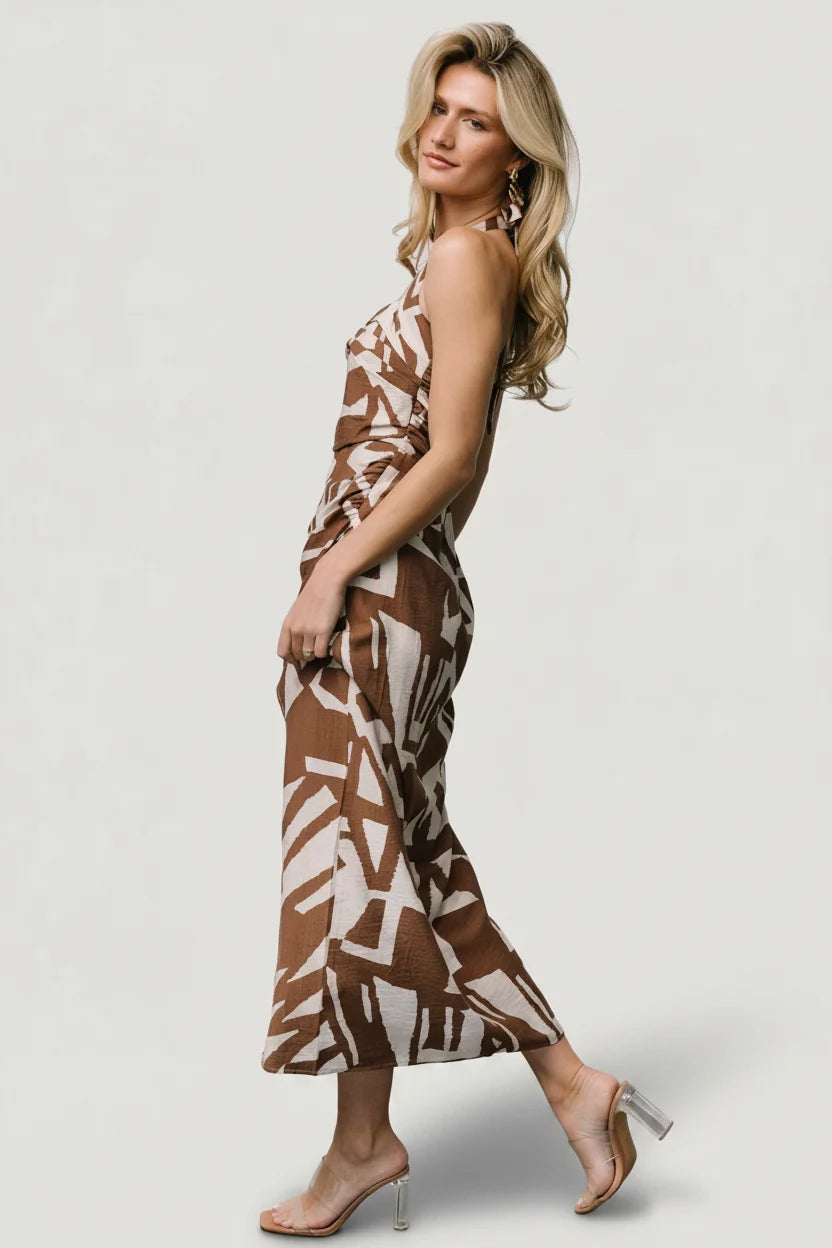 Halin Halter Dress | Brown + Natural Print