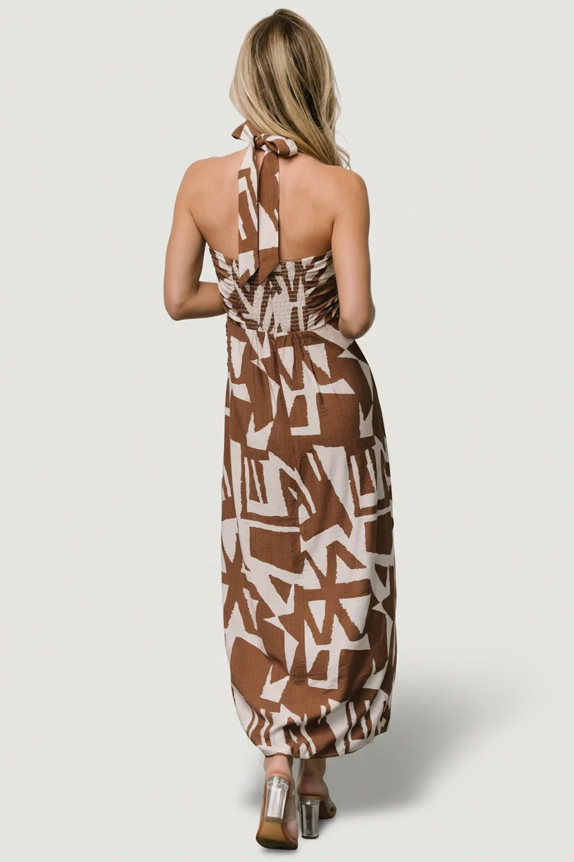 Halin Halter Dress | Brown + Natural Print