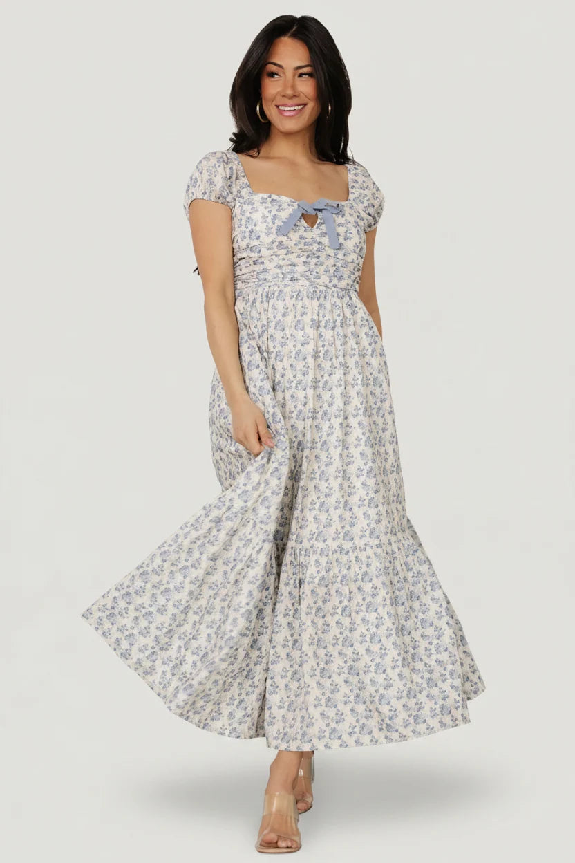 Haven Bow Dress | Ivory + Blue Floral Main image