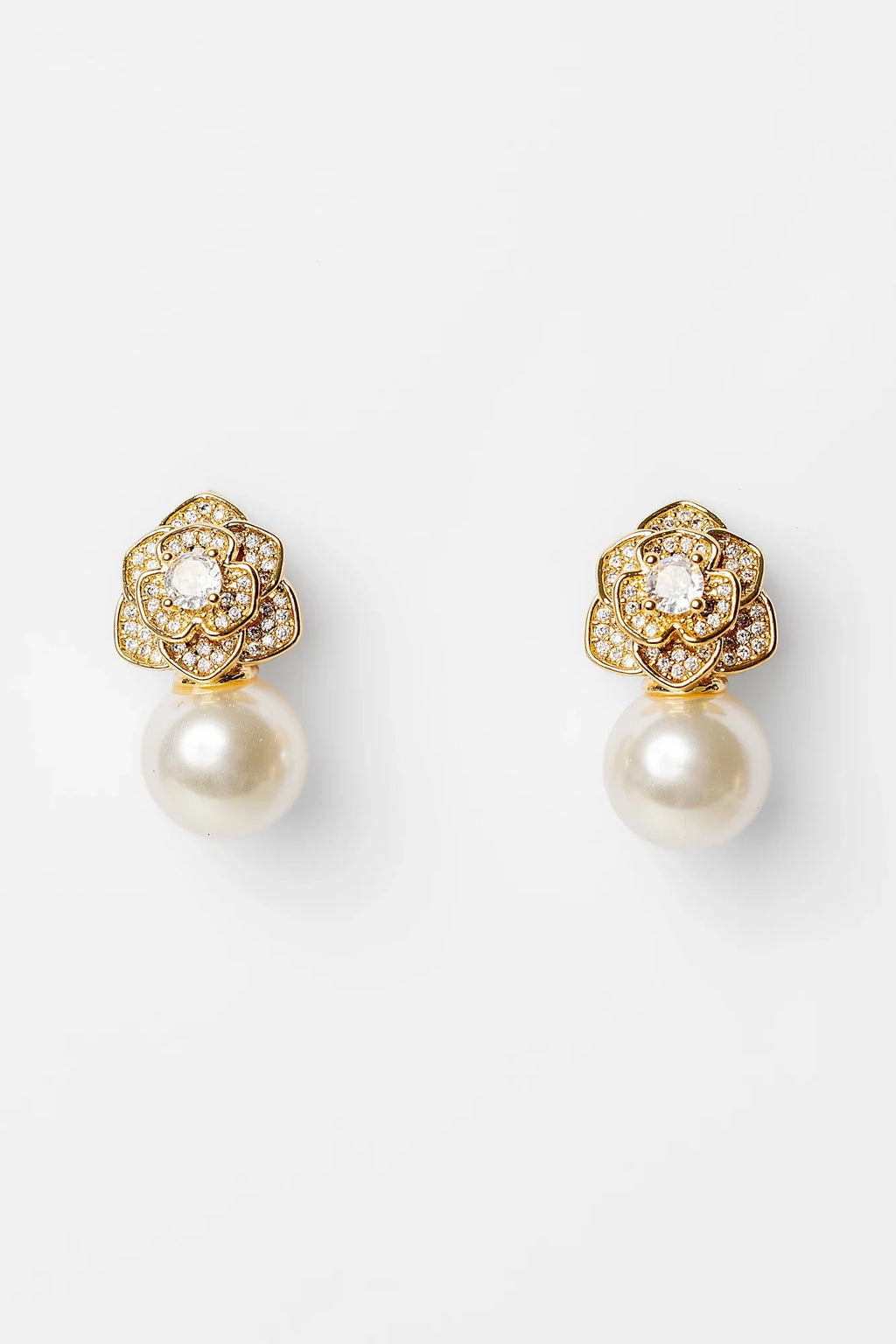 Helena Floral Pearl Drop Earrings | Gold