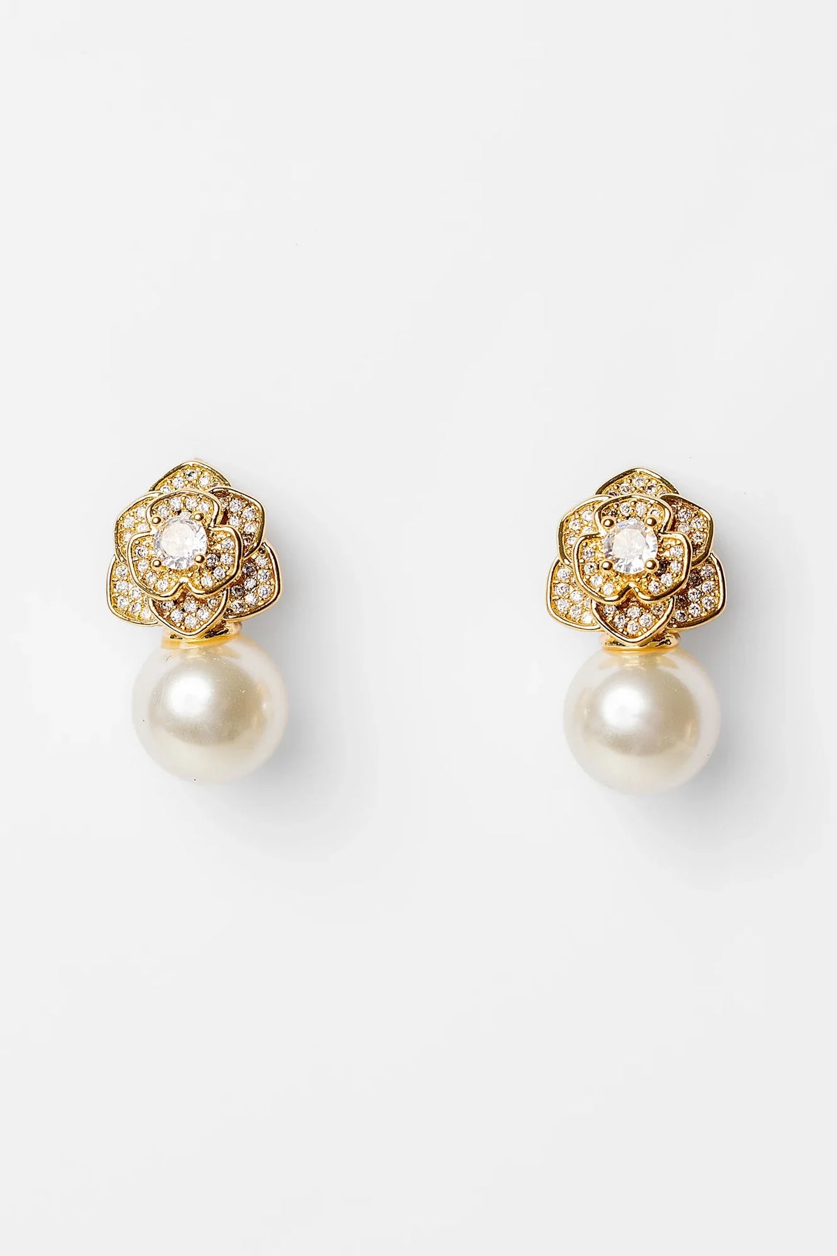 Helena Floral Pearl Drop Earrings | Gold