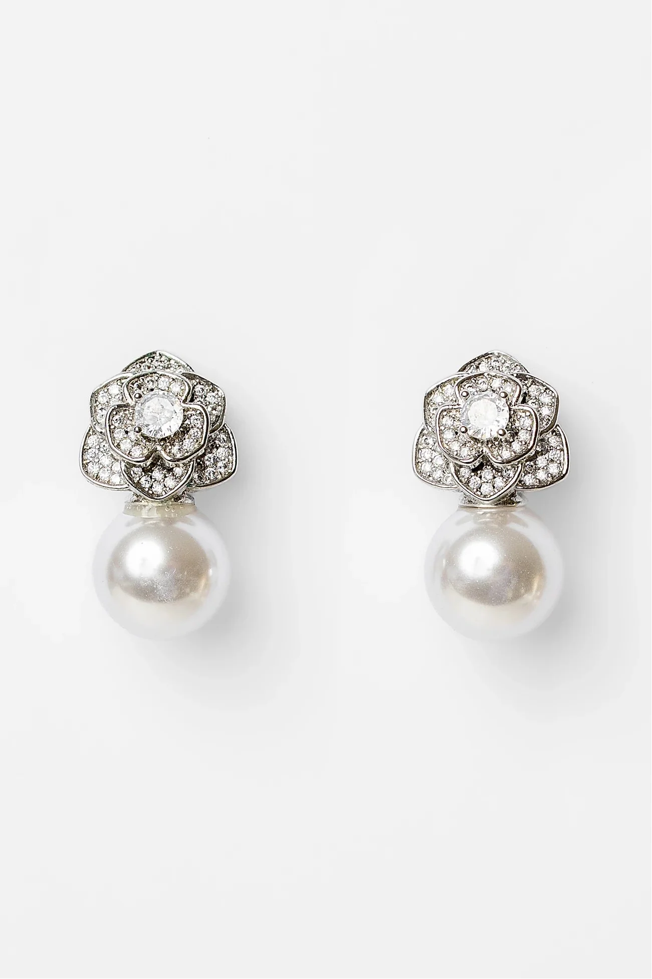 Helena Floral Pearl Drop Earrings | Silver Secondary image