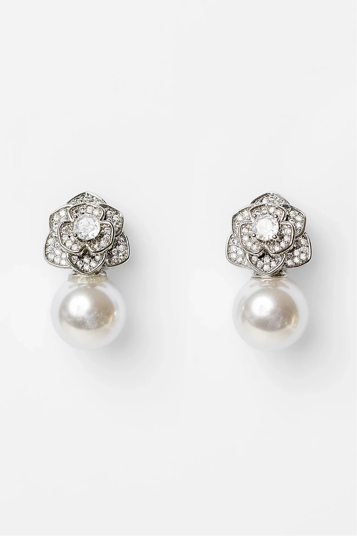 Helena Floral Pearl Drop Earrings | Silver