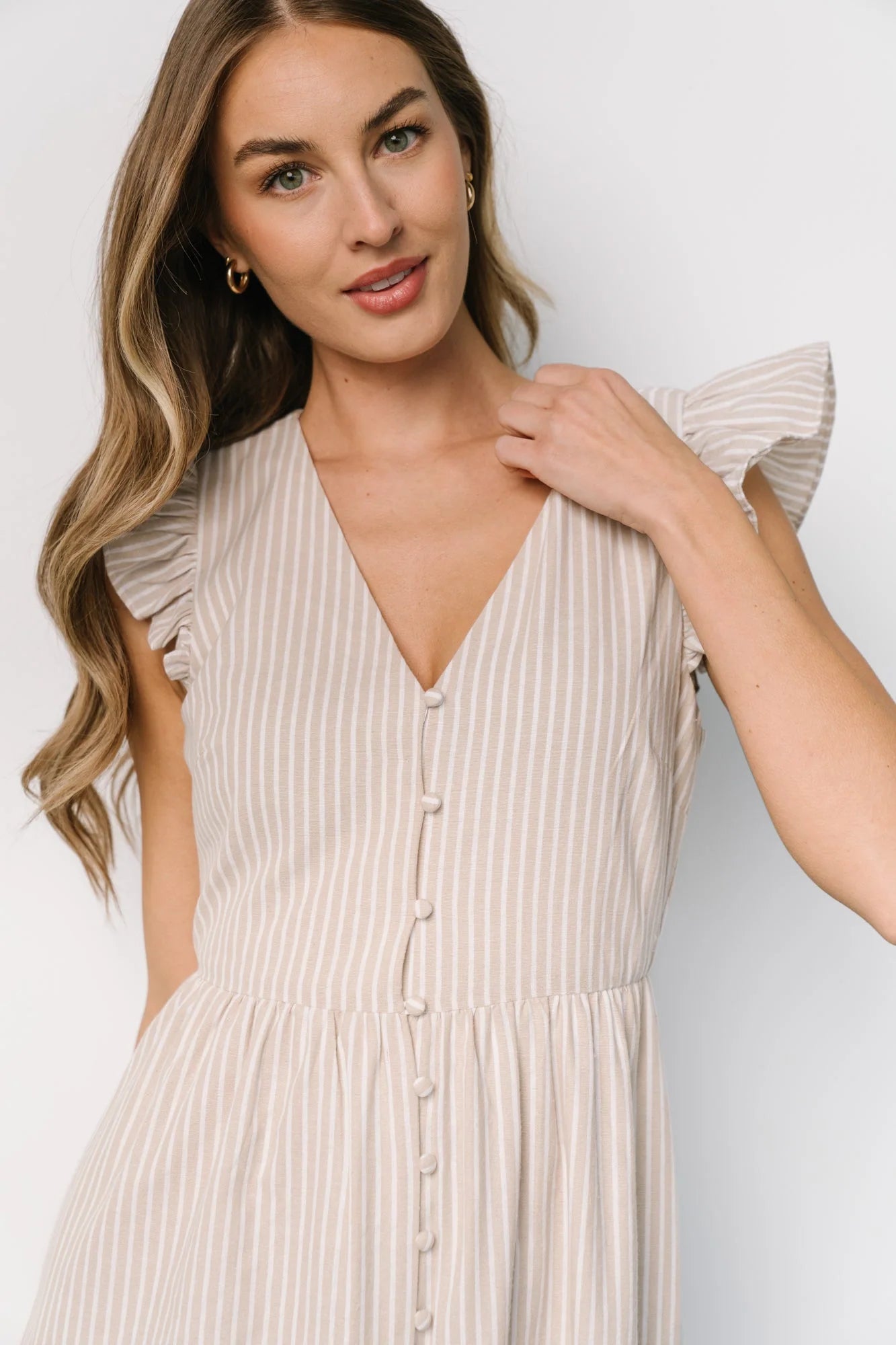 Hettie Button Maxi Dress | Beige Stripe Secondary image