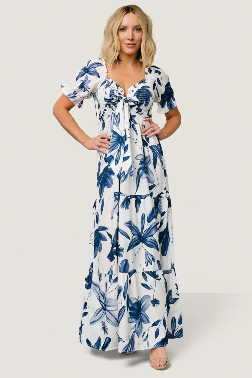 Hilaria Maxi Dress | White + Blue Main image