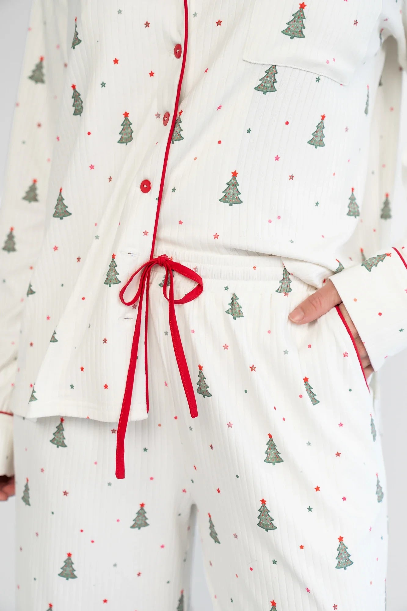 Holiday Cozy Rib Knit Pajamas | Ivory + Evergreen Secondary image