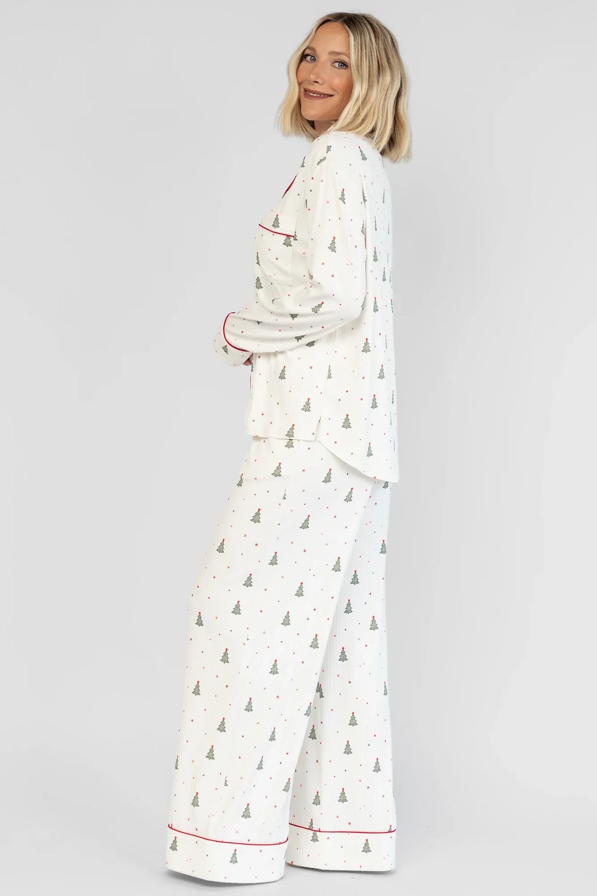 Holiday Cozy Rib Knit Pajamas | Ivory + Evergreen