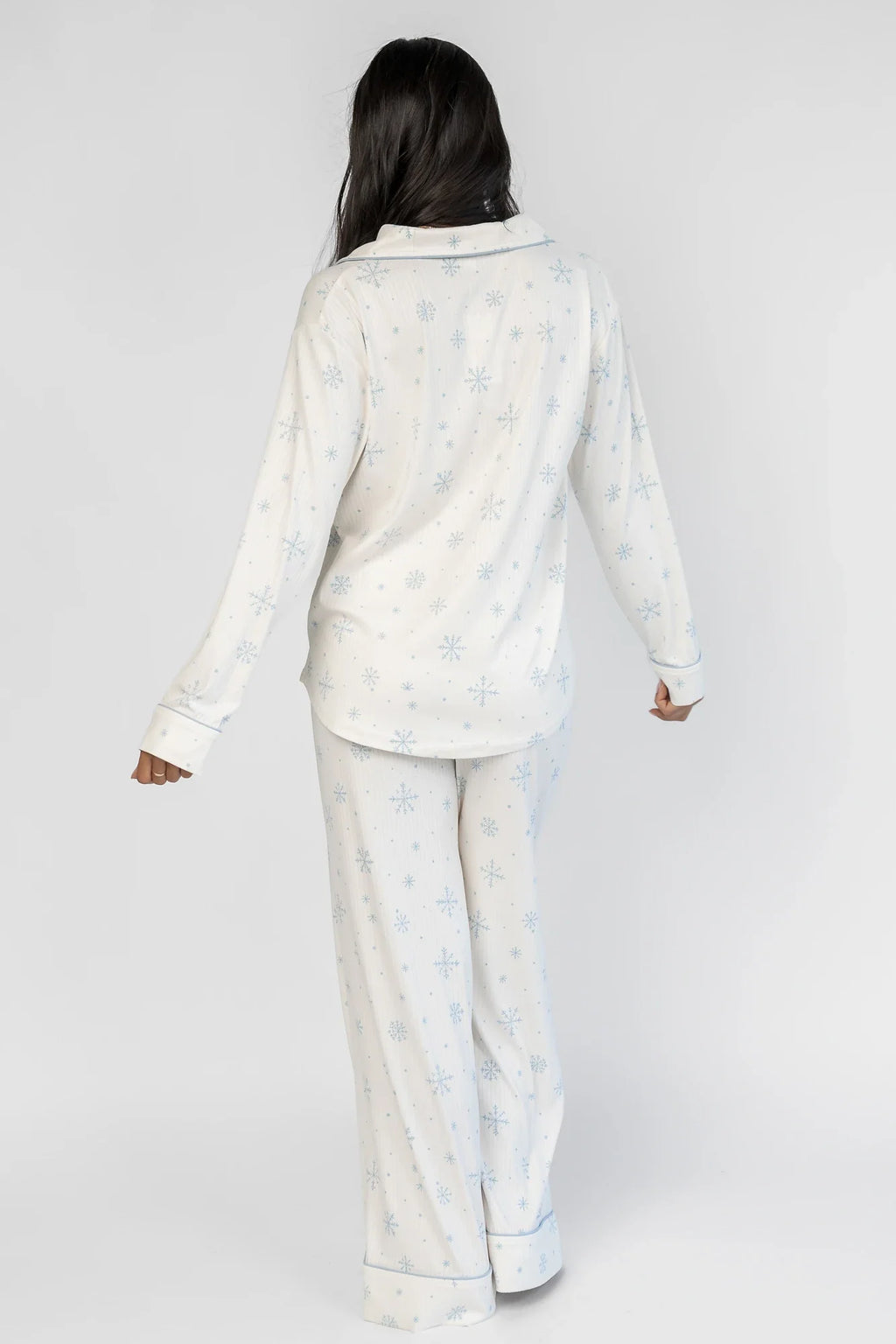 Holiday Cozy Rib Knit Pajamas | Ivory + Ice Blue