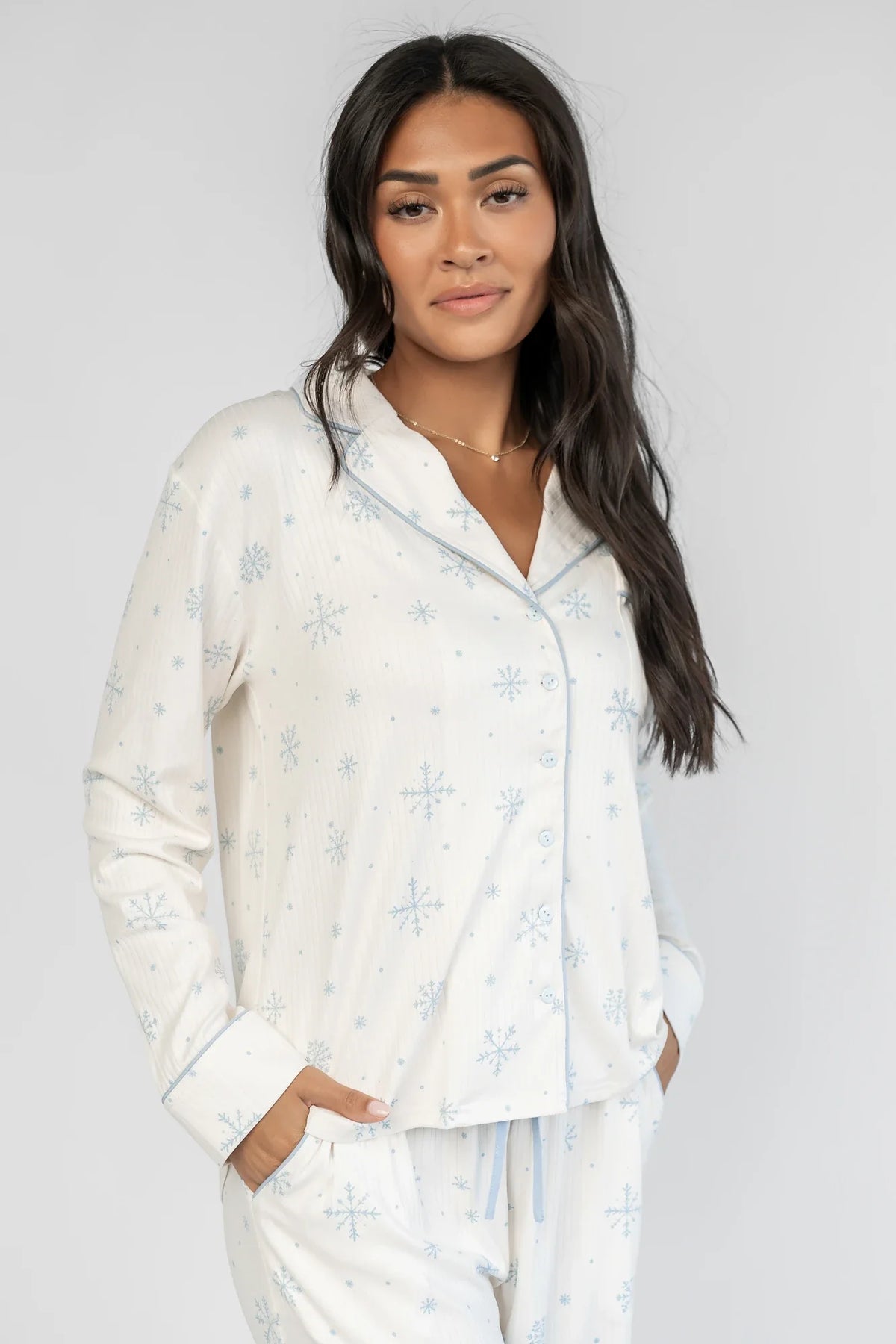 Holiday Cozy Rib Knit Pajamas | Ivory + Ice Blue