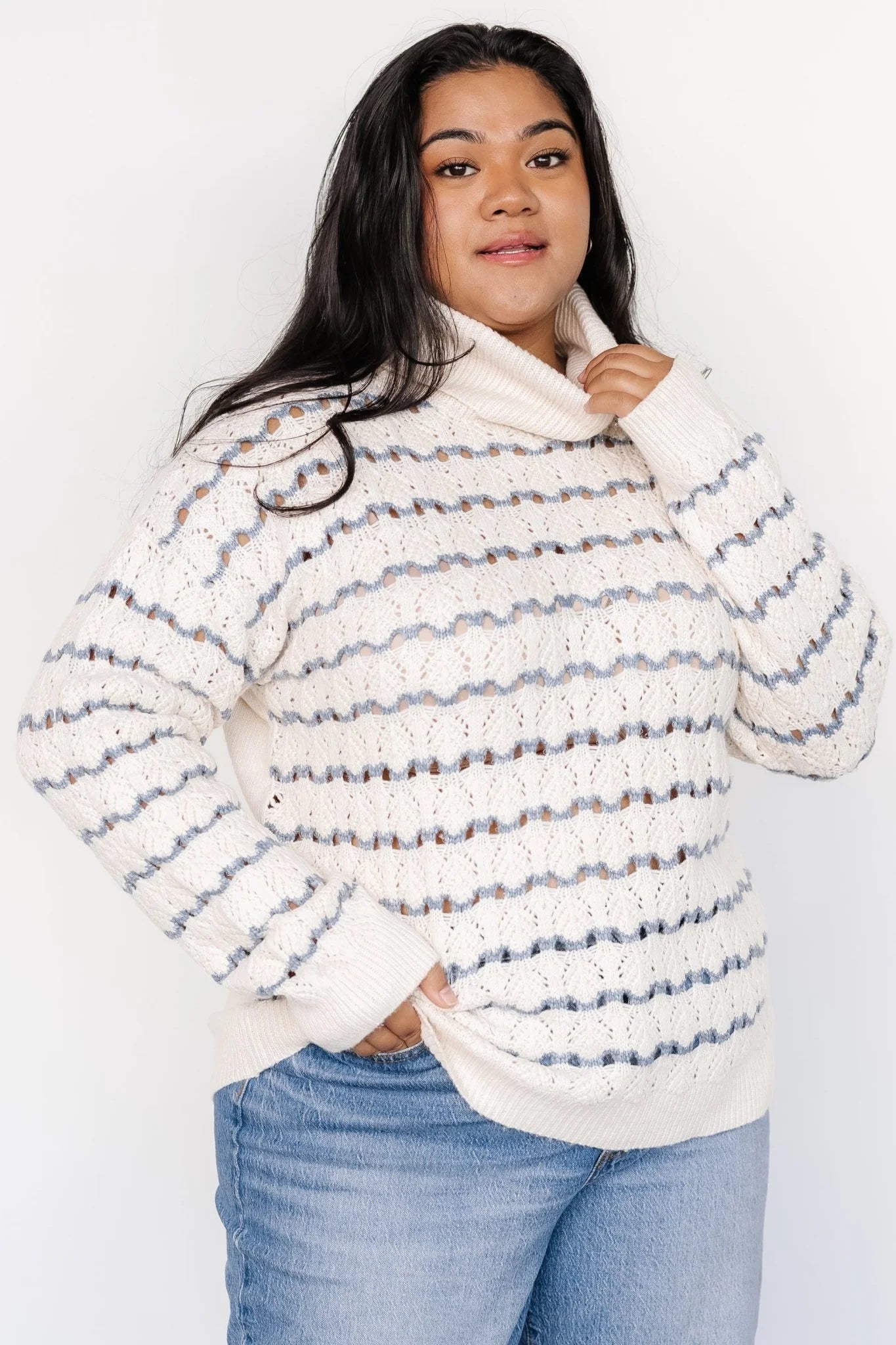 Hollis Knit Sweater | Ivory + Blue Secondary image