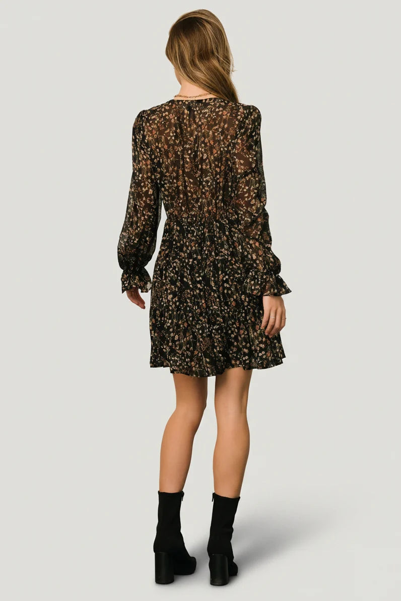 Huxley Tiered Short Dress | Black Multi Floral